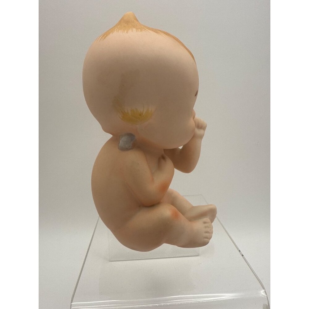 Vintage Lefton Kewpie Baby Sucking Thumb Bisque Blue Wing Figurine 4.5 in Tall - Picture 2 of 7